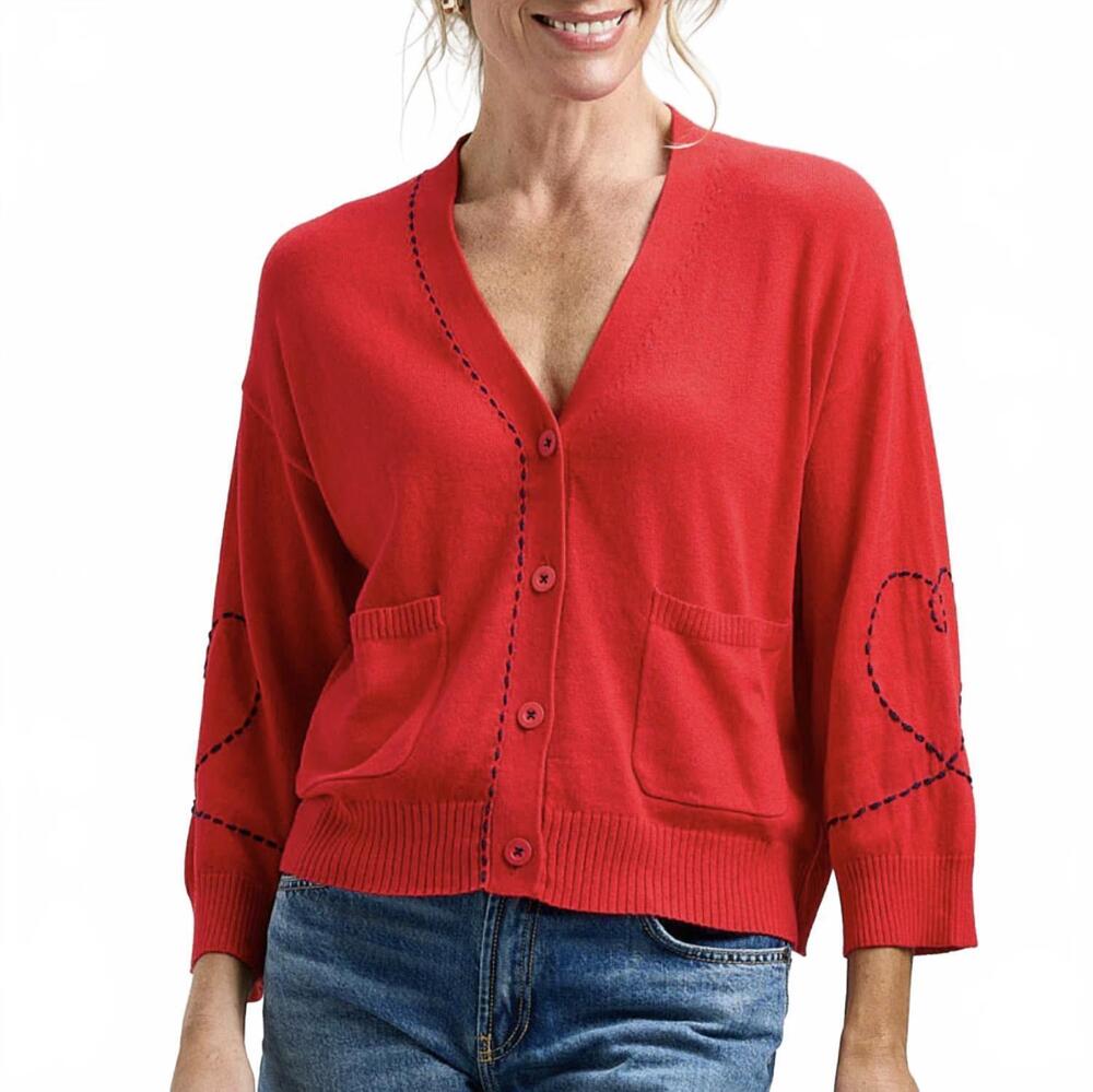 NEW ZAKET & PLOVER heart wide sleeve cardigan in red